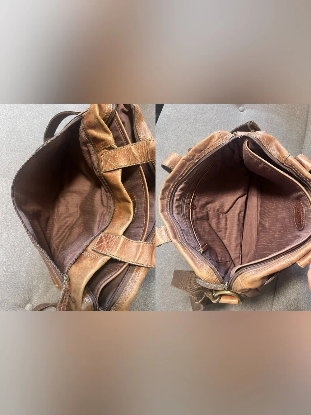 Fossil VTG 16” Brown Leather Satchel Crossbody Bag Messenger Computer Briefcase
